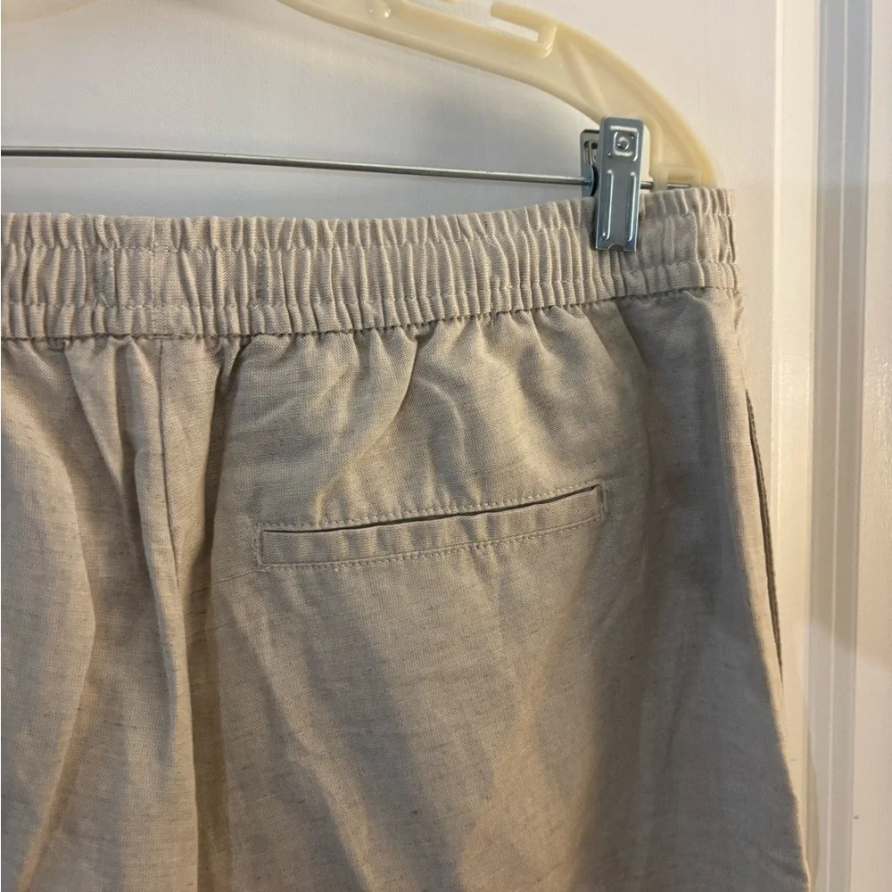 Women’s Liz Claiborne Pull-on Drawstring Linen-Blend Pants — Beige Sz L NWT